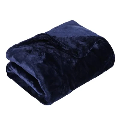 Image of Albert Austin Flannel Fleece Throw for Couch Sofa Chairs Breathable Cosy and Warm Large Blanket Comfortable Easy to Wash Bed Plush Lightweight Fluffy 150 x 130cm (Navy)