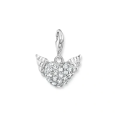Image of THOMAS SABO 0626 051 14 Winged Heart Charm Pendant with White Stones in 925 Sterling Silver