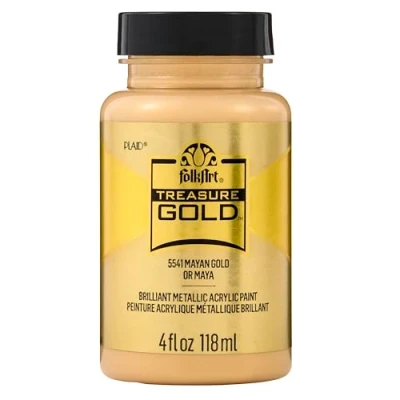 Image of Plaid PE5541 Folk Art Treasure Gold Acrylic Craft Paint, Mayan Gold, 2oz