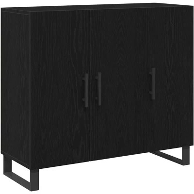 Image of vidaXL Black Oak Buffet Sideboard Rectangular Medium Matte Finish with Adjustable Shelves for Dining and Living Rooms