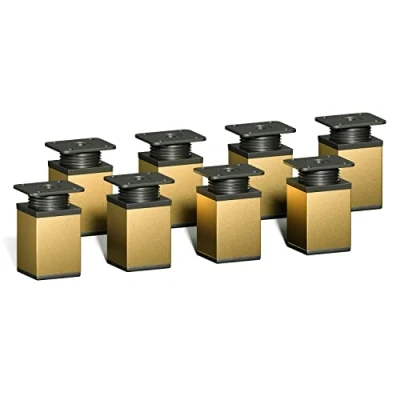 Image of sossai® Design Furniture feet MFV1 Height Adjustable Set of 8 Square Profile: 40 x mm Color: Gold Height: 60mm (+ 20mm) Material: Aluminum Wood Screws Included