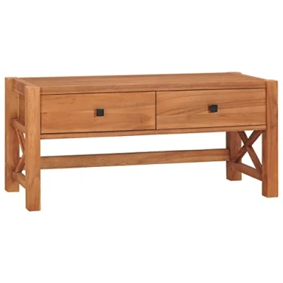 Image of vidaXL Rustic Brown TV Cabinet with Drawers Teak Wood Living Room Multimedia Stand and Organizer