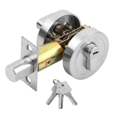 Image of Azonelife Door Lock with Keys 304 Stainless Steel Alloy Deadbolt, Single Cylinder Deadbolt Round Modern Locks Invisible for Front Door, Entrance Passage