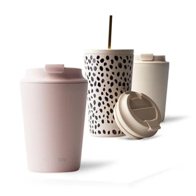 Image of MAMEIDO Insulated Coffee Cup Travel Mug 350ml Leakproof Flask BPA Free, Tumbler for Hot &amp; Cold Drinks Made of Stainless Steel (Blush Kissed, 0,35l)