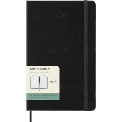 Image of Moleskine Weekly Planner, Agenda with Space for Notes 12 Months 2025, Hard Cover and Elastic Closure, Black Color, Large Format 13x21