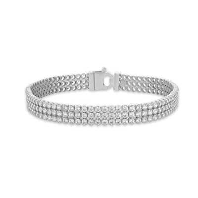 Image of Tuscany Silver Women&#039;s Sterling 2 mm Round Cubic Zirconia Triple Row Tennis Bracelet of Length 19 cm/7.5 Inch