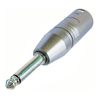 Image of Neutrik 3 Pin XLR Male to Mono Jack Plug Adaptor, 6.35 mm, Silver