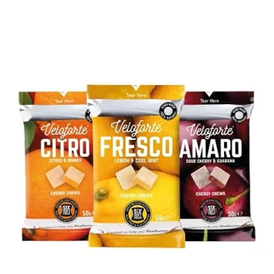 Image of Veloforte Energy Chews 44g carbs Running, Cycling, Endurance sport Soft Gummies &amp; Bloks Natural Electrolytes Alternative to Gels Drinks Performance Nutrition Vegan (24 Pack)