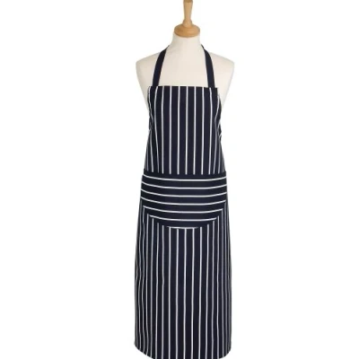 Image of Dexam Rushbrookes Classic Butchers Stripe Adult Apron Long Navy