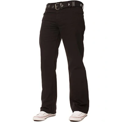 Image of Enzo New Mens Loose Fit Denim Jeans Blue Free Belt (32 W X30L, Black)