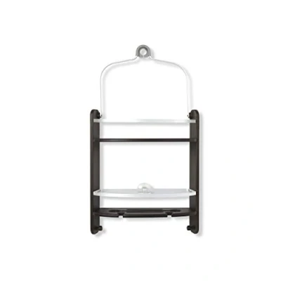 Image of Umbra Shower Caddy Large, Self Draining, Integrated Razor Holders, Hooks Bamboo and Metal, Rust Proof Rails with Two Tier Storage Shelves Suction Cup, Walnut