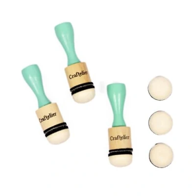 Image of Craftelier Mini Ink Paints Mixing Blending Tools for Scrapbooking and Other Crafts Includes 3 Handle + 6 Round Foam Pads Interchangeable of 20 mm Diameter Color Turquoise