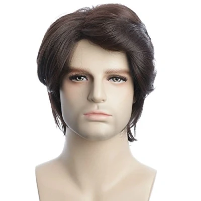 Image of Karlery Mens Short Curly Fluffy Dark Brown Wig Halloween Costume Party Cosplay