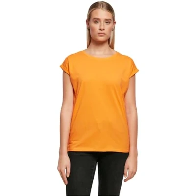 Image of Build Your Brand Women&#039;s Ladies Extended Shoulder Tee T Shirt, Paradise Orange, M