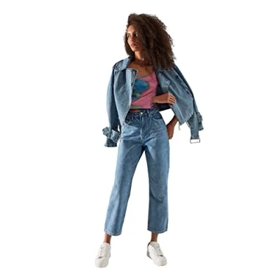 Image of Trendyol Women High Waist Straight Leg Dad Jeans Blau