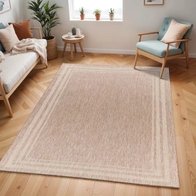 Image of Livabliss ColosIndoor Outdoor Rug Large Boho for Living Room 160x213cm, Dining, Kitchen Vintage Patterned Neutral &amp; Coloured Rugs, Waterproof, Stain Durable, Ivory and Beige