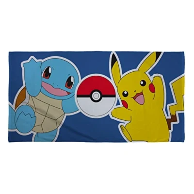 Image of Character World Official Pokémon Kids Towel Super Soft Feel, Land Design Pikachu Squirtle Perfect The Home, Bath, Beach &amp; Swimming Pool One Size 70cm x 140cm