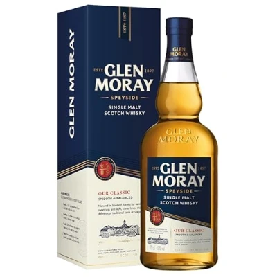 Image of Glen Moray Classic single malt Scotch whisky 70cl 40% ABV, Speyside region matured in ex Bourbon casks. Distilled and Elgin, Scotland