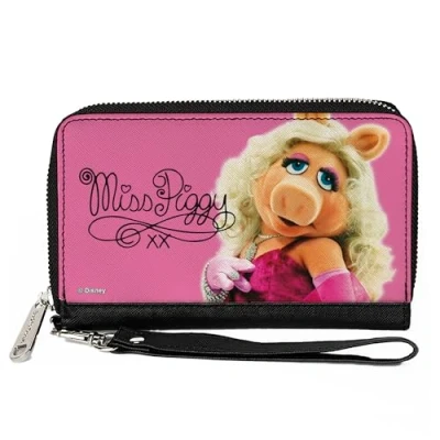Image of Buckle Down Disney Wallet, Zip Around, The Muppets Miss Piggy Portrait and Autograph Pink, Vegan Leather, 7.5&quot;x4.5&quot;, Casual