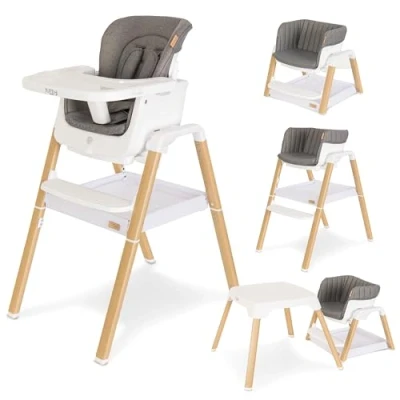 Image of Tutti Bambini Nova Highchair 7 in 1 Portable High Chair, Baby Chair with Feeding Tray, Washable Seating &amp; Travel Bag, Folding Chairs for Babies and Toddlers from 6+ Months (White/Oak)