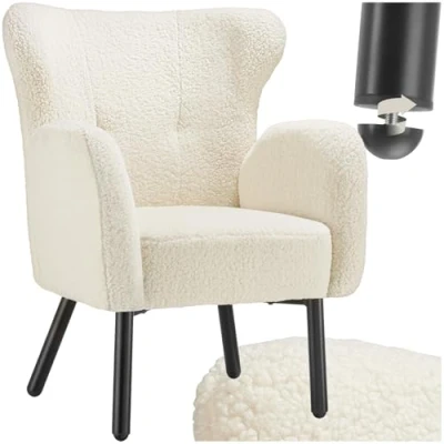 Image of TecTake® Armchair in Scandi Style with Soft Bouclé Fabric, Cosy Tub Chair Plush Padding, Ergonomic Backrest &amp; Sturdy Steel Frame, Quick Assembly, Accent for Living Room, Bedroom, Lounge