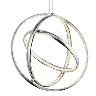 Image of Rings Integrated LED Ceiling Pendant Chrome with Glass Crystals