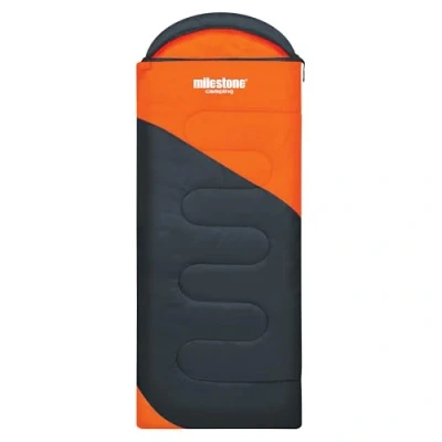 Image of Milestone Hooded Sleeping Bag / 3 Season Single Envelope Style 250gsm Water Resistant with Carry Sack for Camping Outdoors 220 x 80cm (Orange)