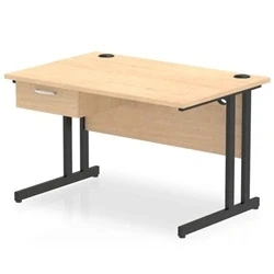 Image of Impulse 1200x800 Desk Maple/Black Cantilever Leg 1x1 Drawer Fixed Ped