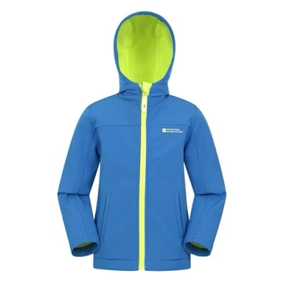 Image of Mountain Warehouse Exodus Kids Softshell Jacket Breathable, Wind &amp; Water Resistant, Fleece Lined Coat For Boys Girls Autumn, Winter, Hiking Outdoors Cobalt Size 5 6 Years