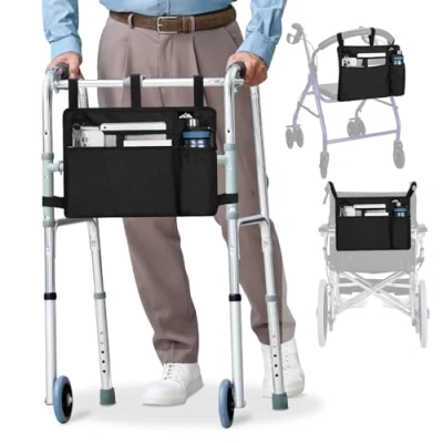 Image of supregear Accessories Bag for Walker, Wheelchair, Rollator Seniors, w/Cup Holder Folding Walker Basket Large Capacity Waterproof Caddy Pouch, Black