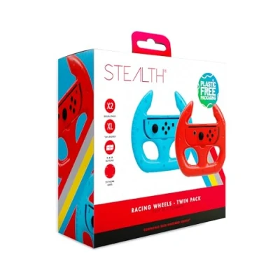 Image of STEALTH Red &amp; Blue Joy Con Racing Wheels Compatible with Nintendo Switch Twin Pack