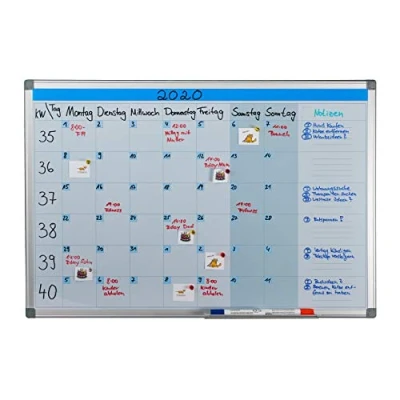 Image of Relaxdays Magnetic Whiteboard, Weekly Planner, for Walls, Wipeable, Planning Pen Tray, Memo Board 60 x 90 cm, White, Iron 50% Steel, 5 cm