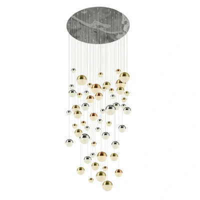 Image of Planets 55 Light Pendant Copper, Chrome, Satin Brass Balls &amp; Crystal Sand 4000K