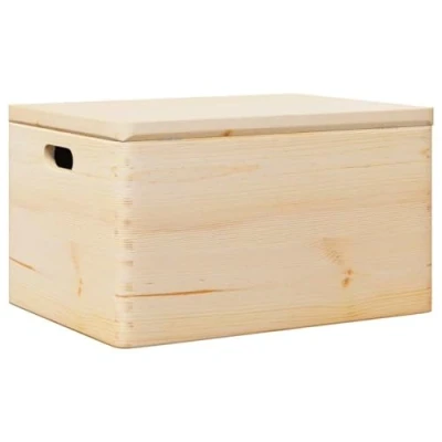 Image of vidaXL wooden storage box with lid/handles solid pine 40x30x23 cm versatile rustic container for home/office/toy organization