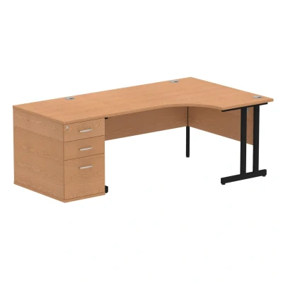Image of Impulse 1600 RH Crescent Desk Oak Black Cantilever 800 High Ped