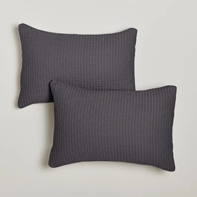 Image of Waffle Pillowcases 100% Cotton Charcoal 50 x 75cm 2 Pack Standard Pillow Case