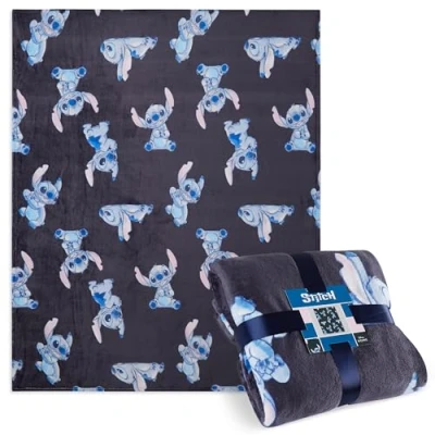 Image of Disney Stitch Fleece Throw Blanket, 150 x 130cm Bedroom Decor Gifts (Blue Stitch)