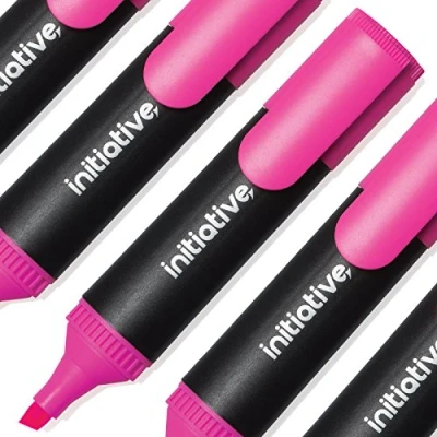Image of Pack of 10 Pink Fluorescent Wedge Tip Highlighter Pens (1)