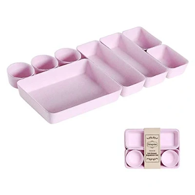 Image of Desk Drawer Organizer Trays, Foldable Felt Organizers Set, Versatile Cosmetic Makeup Dividers, Washable Storage Bins Trays for Office Dresser Pink