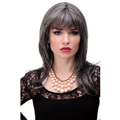 Image of Wig ME UP 3003 44 Lady Quality long medium length naugthy bangs (can part to side) straight layered dark grey approx 19,5inch