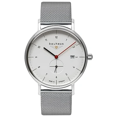 Image of Bauhaus Men&#039;s Watch with Milanese Strap Quartz Date Decentralized Seconds White/Silver 2130M 1, Bracelet