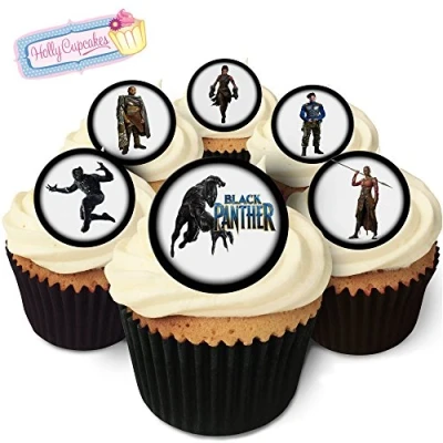Image of 24 Fabulous Pre Cut Edible Wafer Cake Toppers: Black Panther