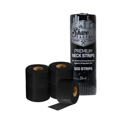 Image of The Shave Factory Hygienic Black Neck Strip, 500 Strips 5x 100 Rolls Pack (Black)
