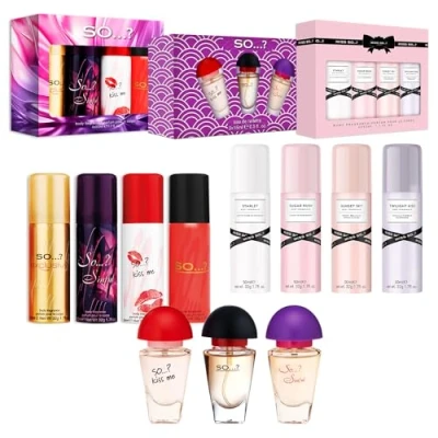 Image of So…? Womens Mixed Gift Sets Bundle, Body Mist Fragrance Spray &amp; EDT Perfume (4x50ml Mist, 3x15ml EDT) Pack of 3