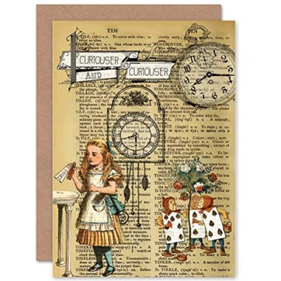Image of Wee Blue Coo GREETINGS CARD BIRTHDAY GIFT UPCYCLE ALICE WONDERLAND COLLAGE CURIOUSER