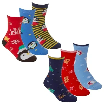 Image of Undercover 6 Pairs Kids Xmas Cotton Rich Socks 42B803 1xEach 9 12