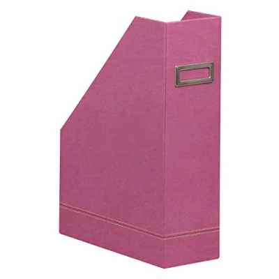 Image of RHODIA 194551C Fuchsia Magazine Rack 10x25x31 cm Orange Saddle Stitching Faux Leather Exterior Home Office Collection Rhodiarama Organization &amp; Designer Storage