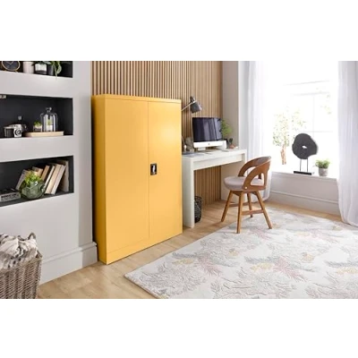 Image of MMT Furniture Steel Storage Cabinet 2 Door Lockable Filing Tall Metal Cupboard for Home, Office Documents, Files, Kitchen, Pantry &amp; Garage 3 Shelf Unit (Yellow)