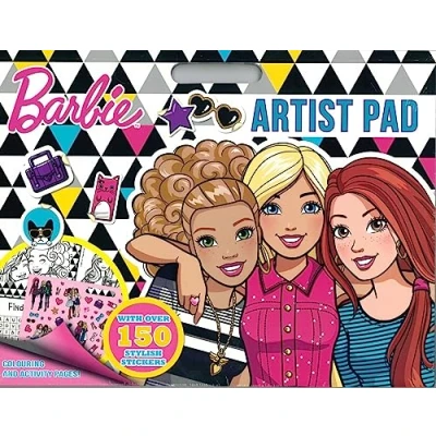 Image of Barbie Artist Pad Activity Colouring Book and Sticker Set for Kids 150+ Stickers Movie