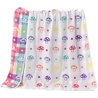 Image of Hayisugar Soft Baby Blankets 6 Layer Muslin Cloth 100% Cotton Kids Toddler Blanket Swaddle for Boys &amp; Girls, Mushroom, 110 x 105 cm